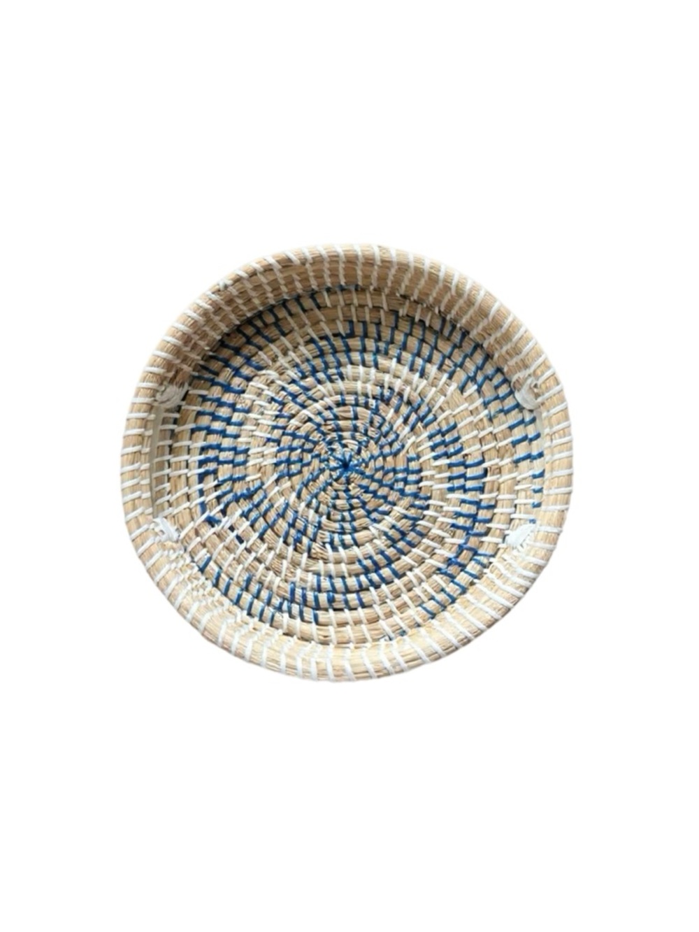 Handwoven Blue & White Round Seagrass Serving Tray